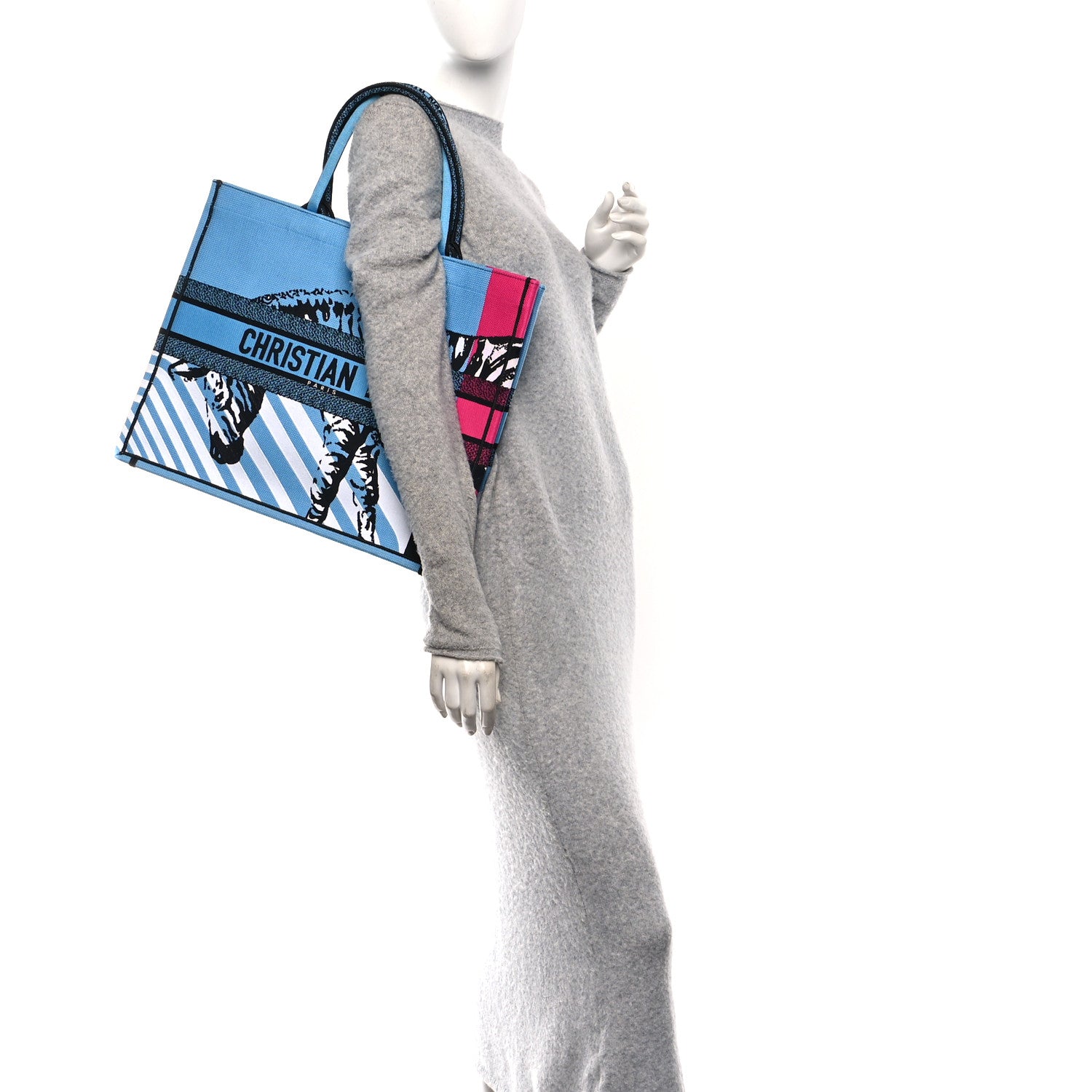 Christian Dior Canvas Embroidered Large Jungle Pop Book Tote Blue Multicolor 2 of 11