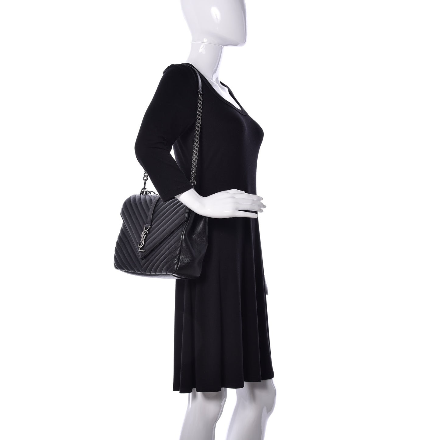 Sheepskin Matelasse Chevron Monogram Large College Satchel Black