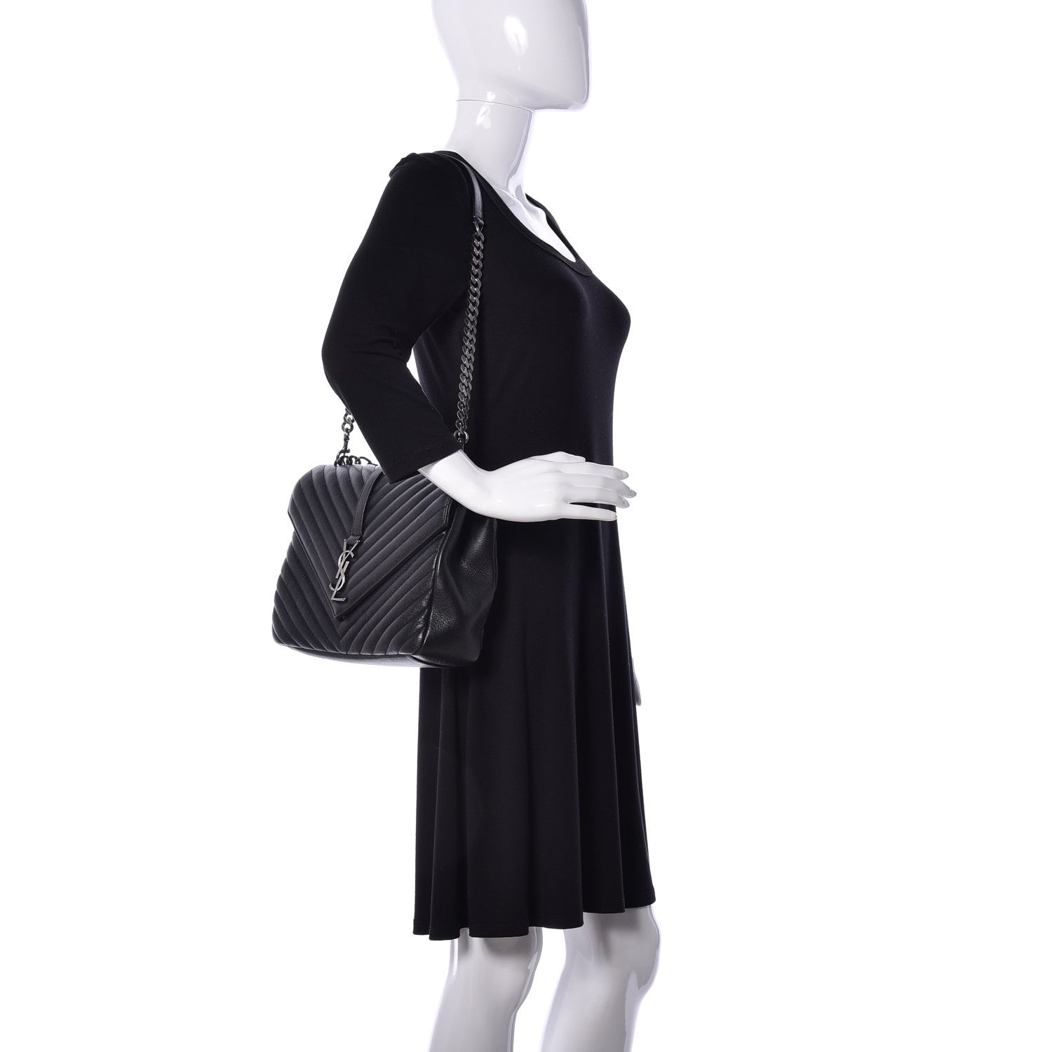 Saint Laurent Sheepskin Matelasse Chevron Monogram Large College Satchel Black 2 of 9