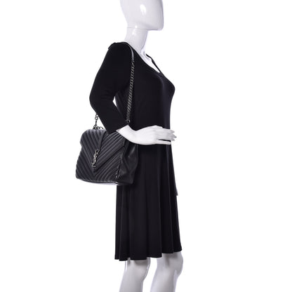 Saint Laurent Sheepskin Matelasse Chevron Monogram Large College Satchel Black 2 of 9