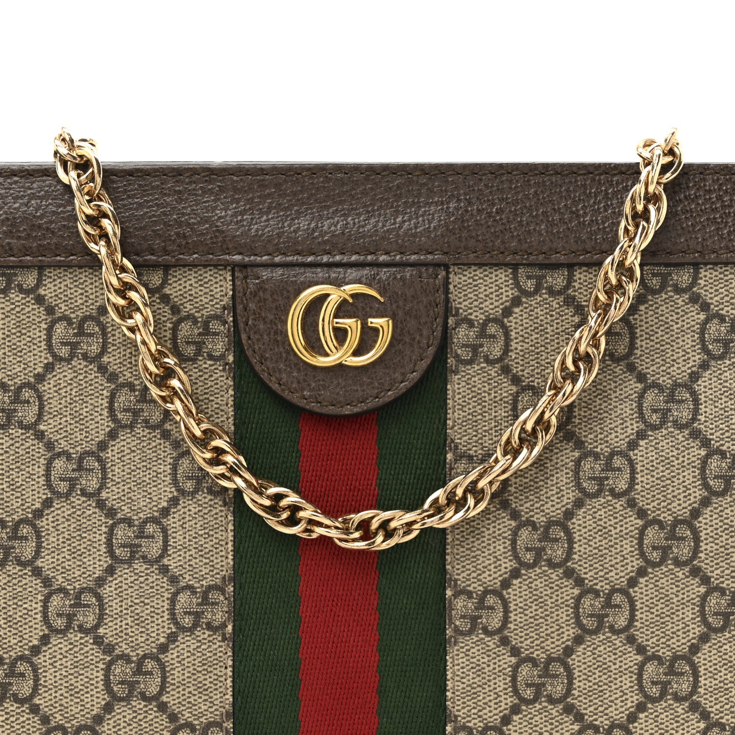 GG Supreme Monogram Web Small Ophidia Chain Shoulder Bag Brown
