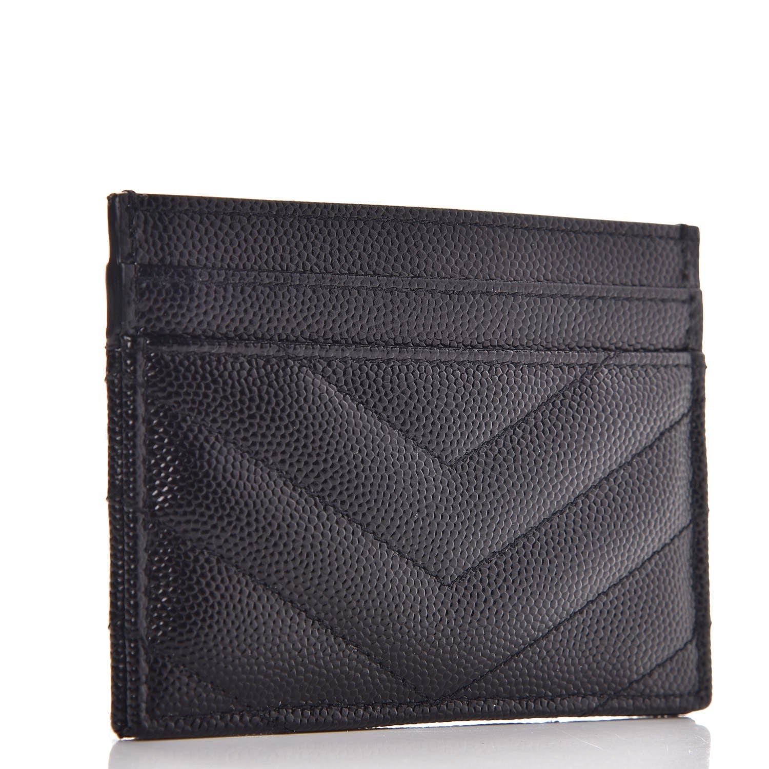 Saint Laurent Grain De Poudre Matelasse Chevron Monogram Credit Card Case Black 3 of 8