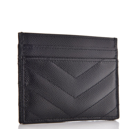 Saint Laurent Grain De Poudre Matelasse Chevron Monogram Credit Card Case Black 3 of 8
