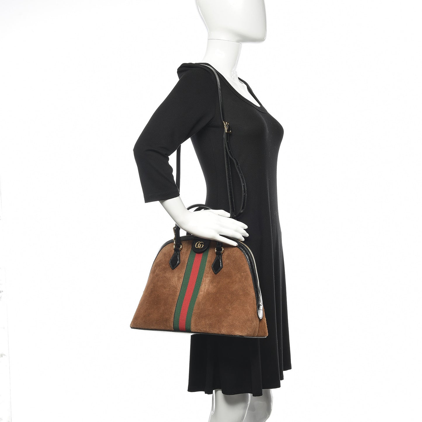 Suede Patent Web Medium Ophidia Top Handle Dome Bag Nocciola Black