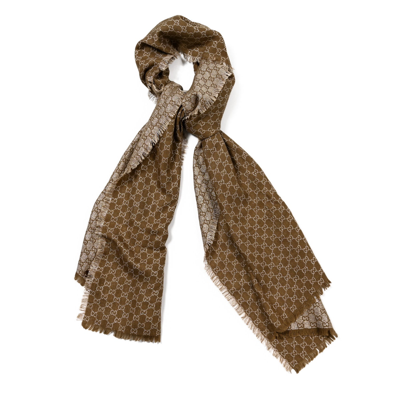 Gucci Wool Silk Jacquard GG Monogram Calilure Stole Beige 1 of 3