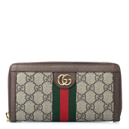 Gucci GG Supreme Monogram Web Ophidia Zip Around Wallet Brown 1 of 7