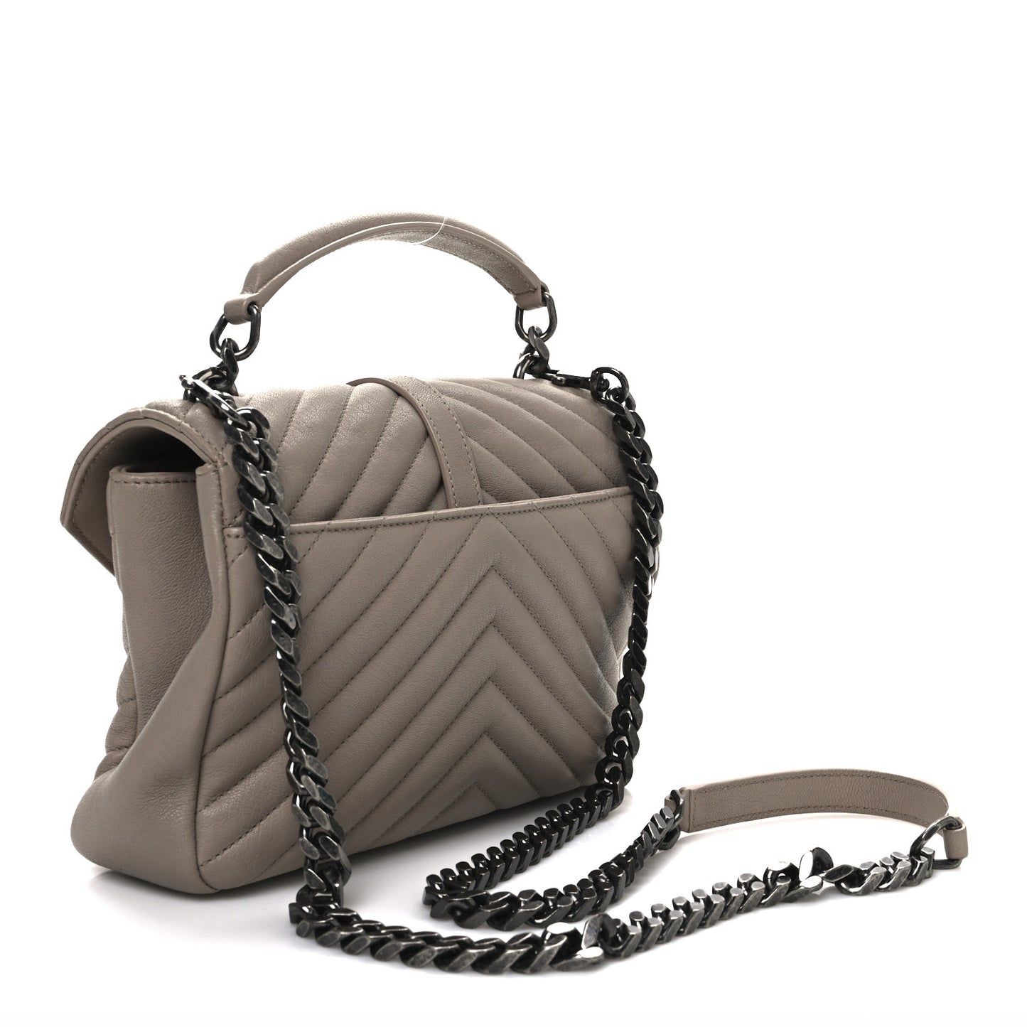 Sheepskin Matelasse Chevron Monogram Medium College Bag Dark Beige