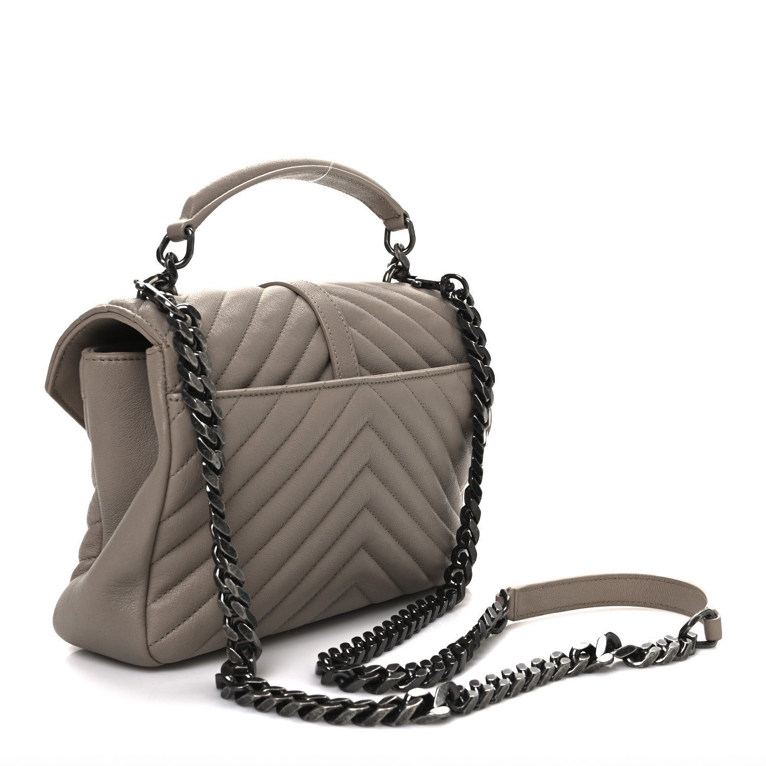 Saint Laurent Sheepskin Matelasse Chevron Monogram Medium College Bag Dark Beige 3 of 13
