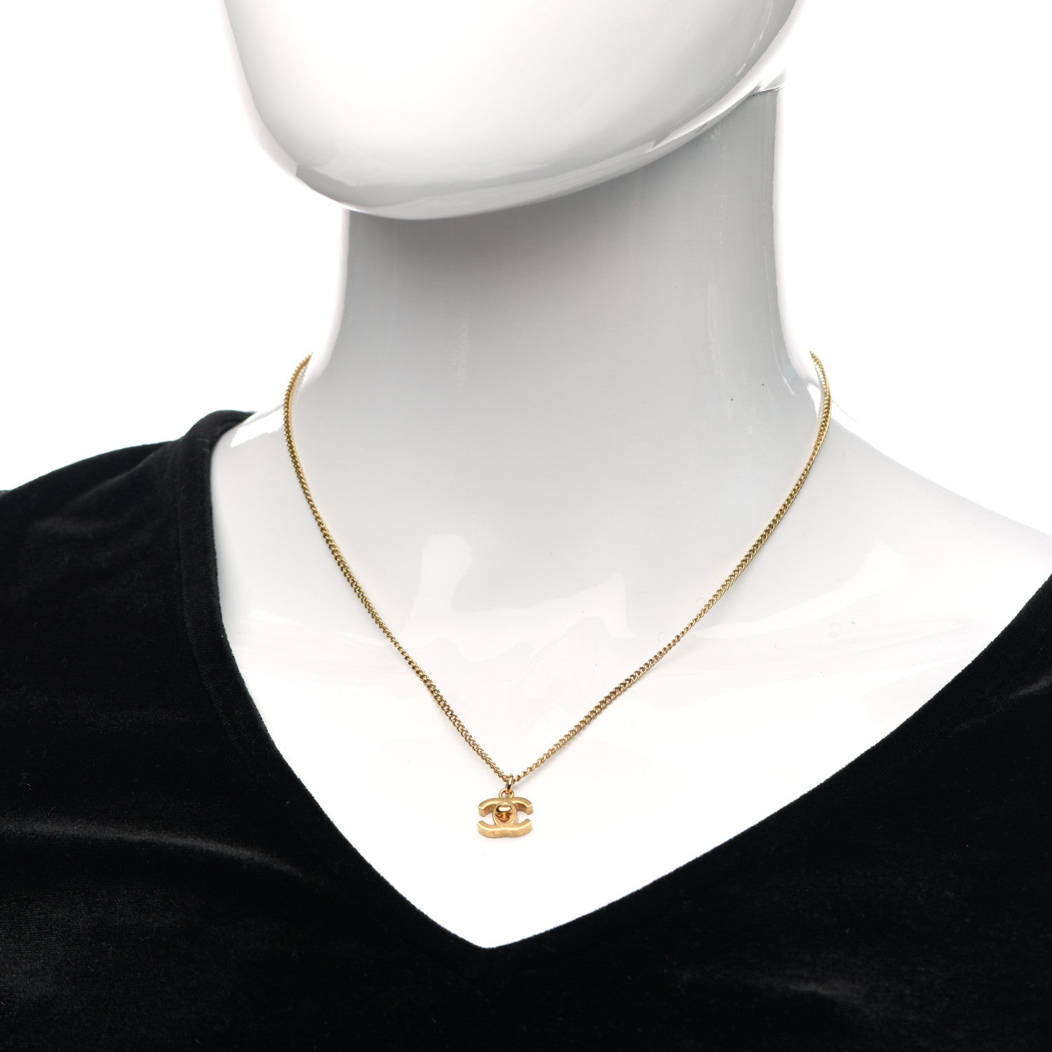 Chanel Chain Link CC Turn Lock Pendant Necklace Gold 2 of 5