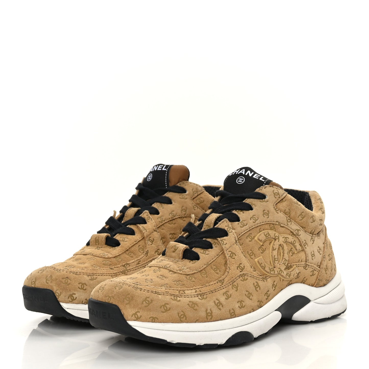 Suede Calfskin Printed CC Sneakers 37.5 Dark Beige
