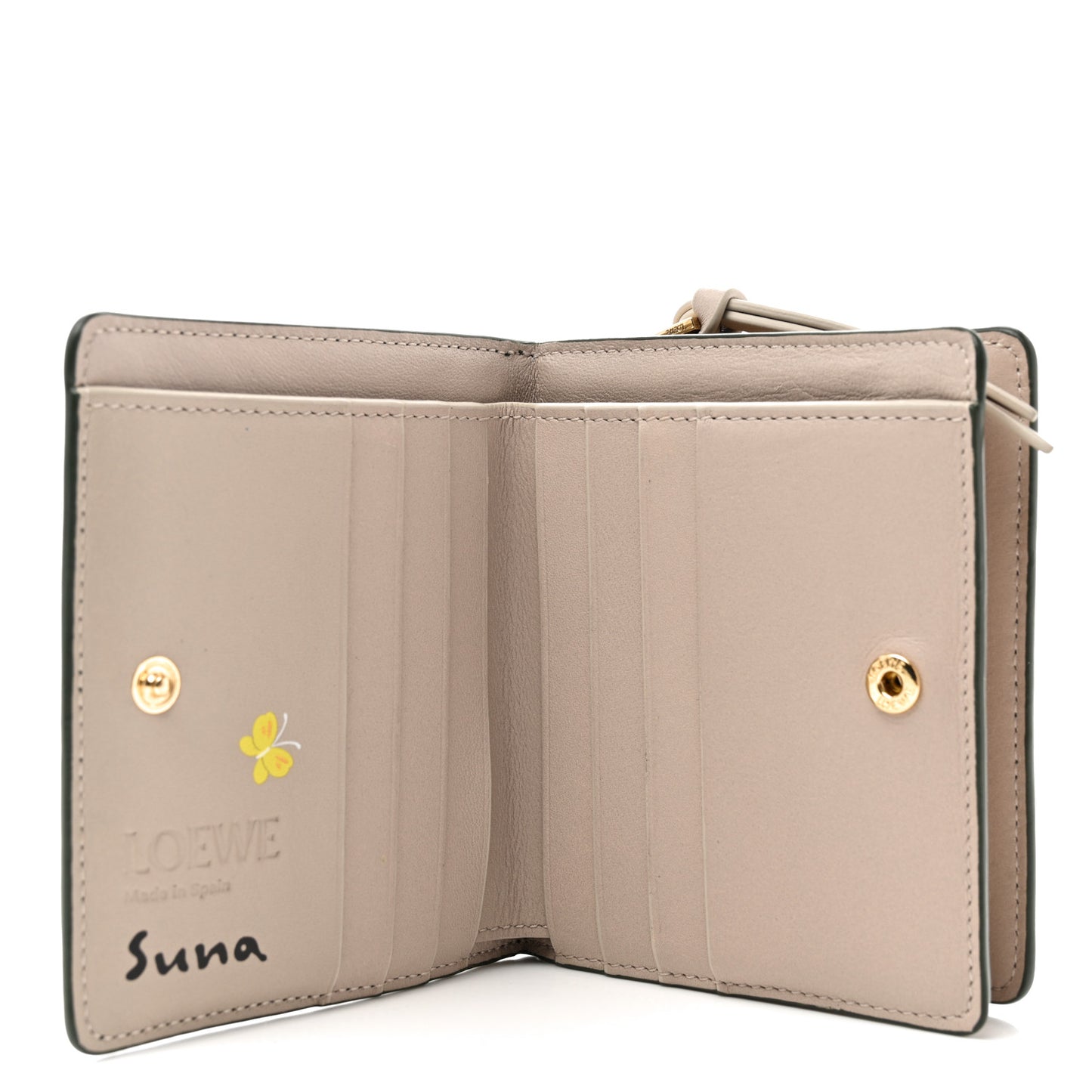 X SUNA FUJITA Satin Calfskin Panda Compact Zip Wallet Bottle Green