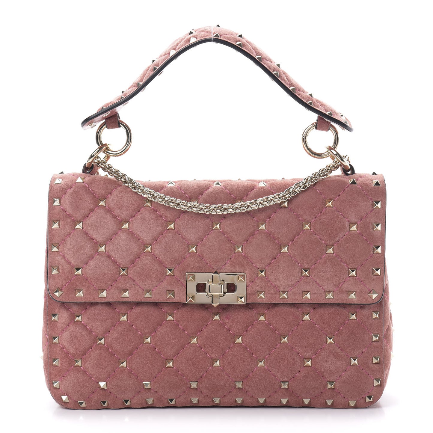 Suede Medium Rockstud Spike Shoulder Bag Antico Rosa