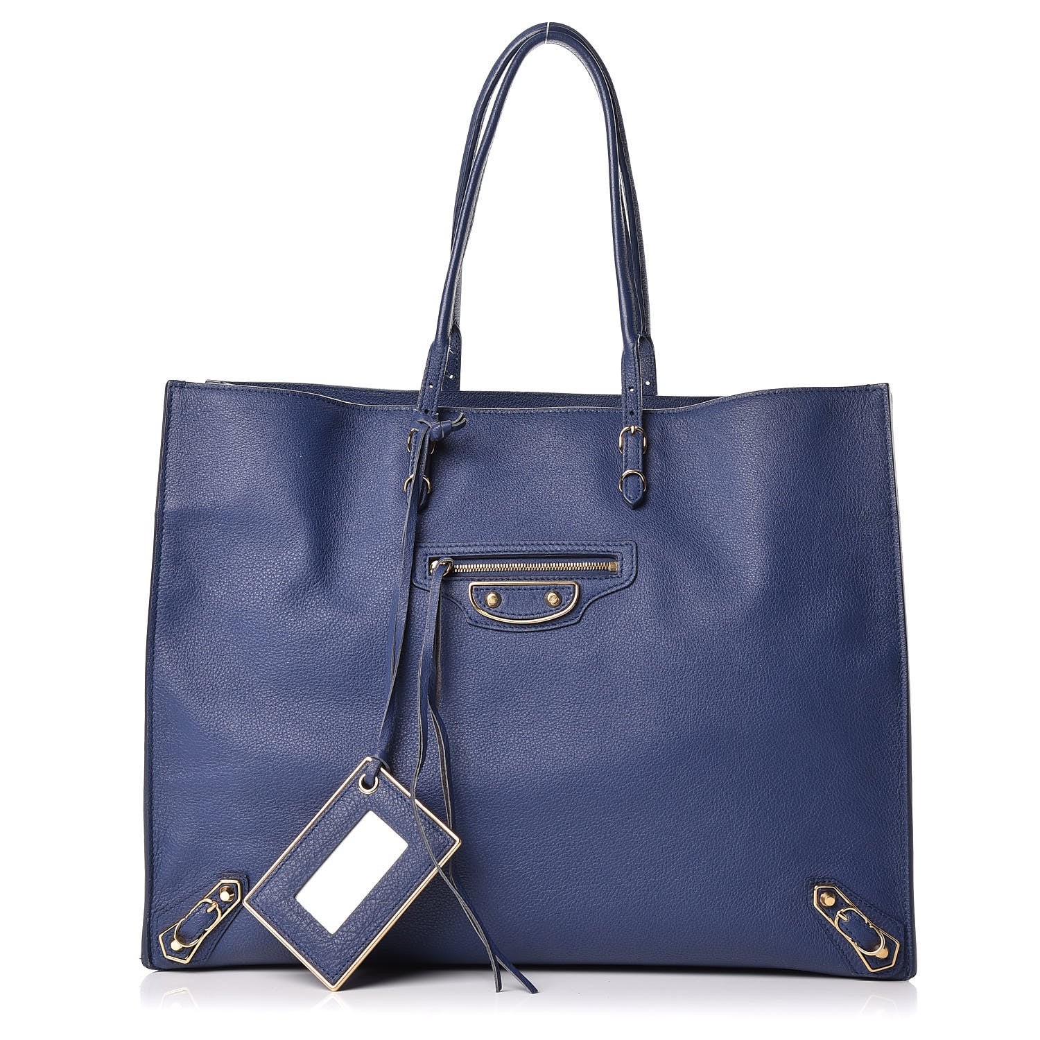 Balenciaga Grained Calfskin Gold Metallic Edge Hardware Papier A4 Tote Bleu 1 of 17