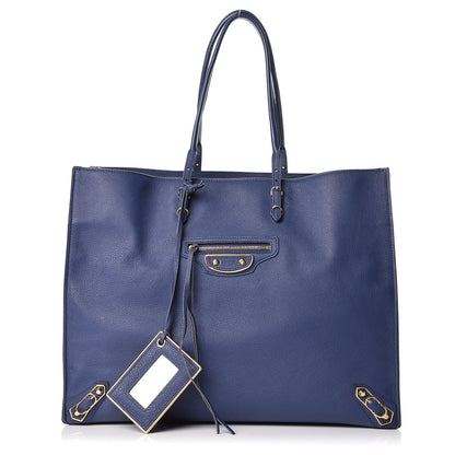 Balenciaga Grained Calfskin Gold Metallic Edge Hardware Papier A4 Tote Bleu 1 of 17
