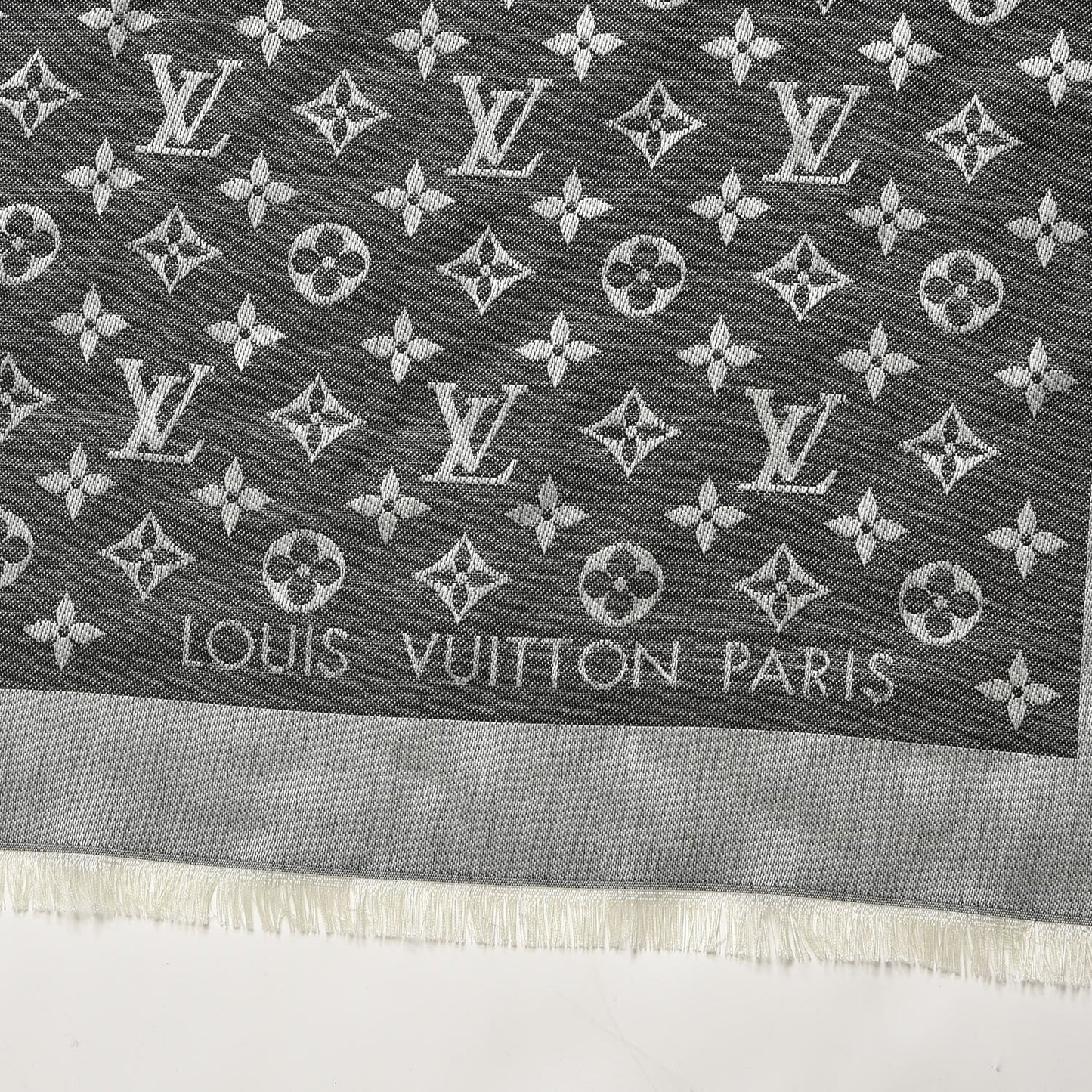 Silk Wool Monogram Denim Shawl Black