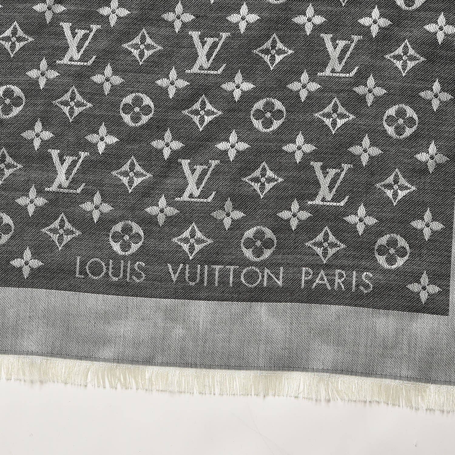 Louis Vuitton Silk Wool Monogram Denim Shawl Black 3 of 4