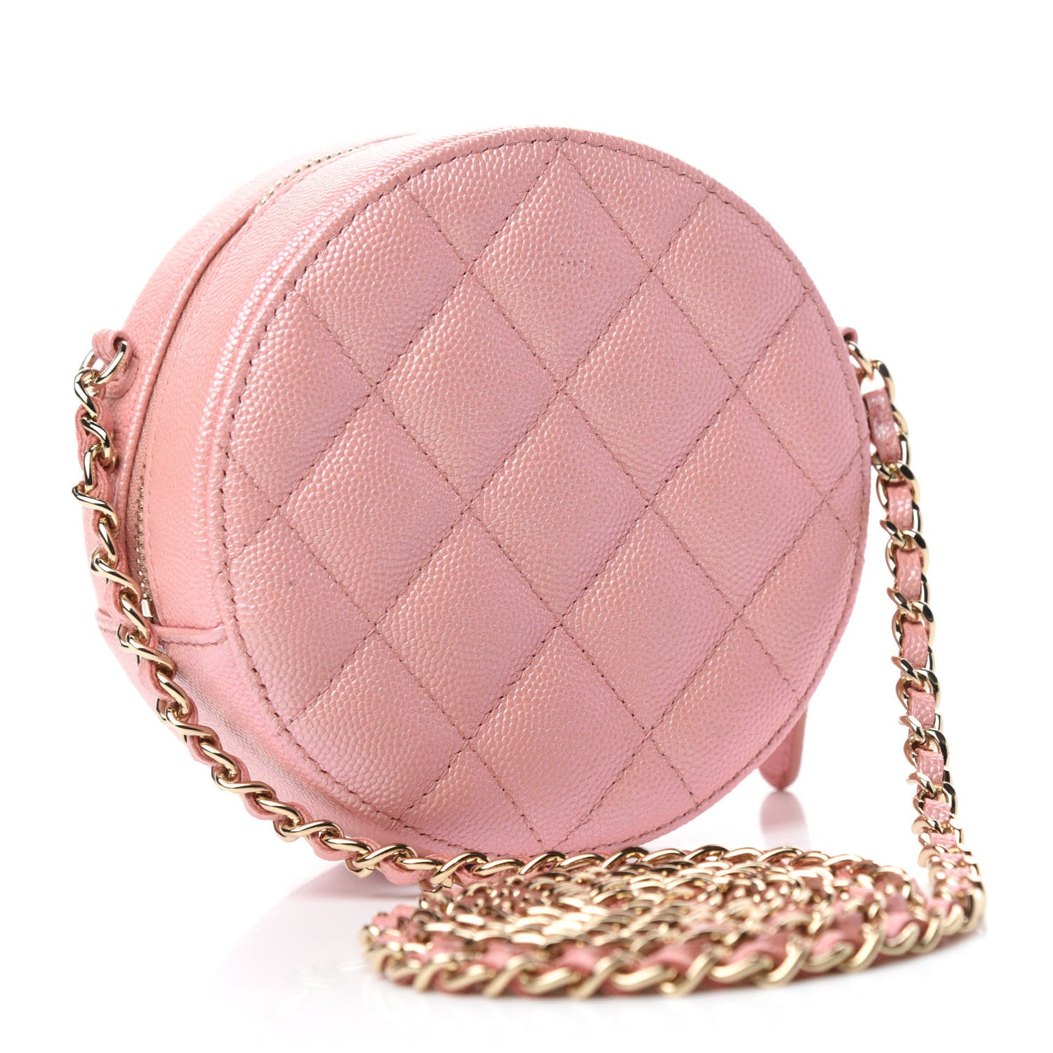 Chanel Iridescent Caviar Resin Quilted Round Clutch With Chain Pink 3 of 11