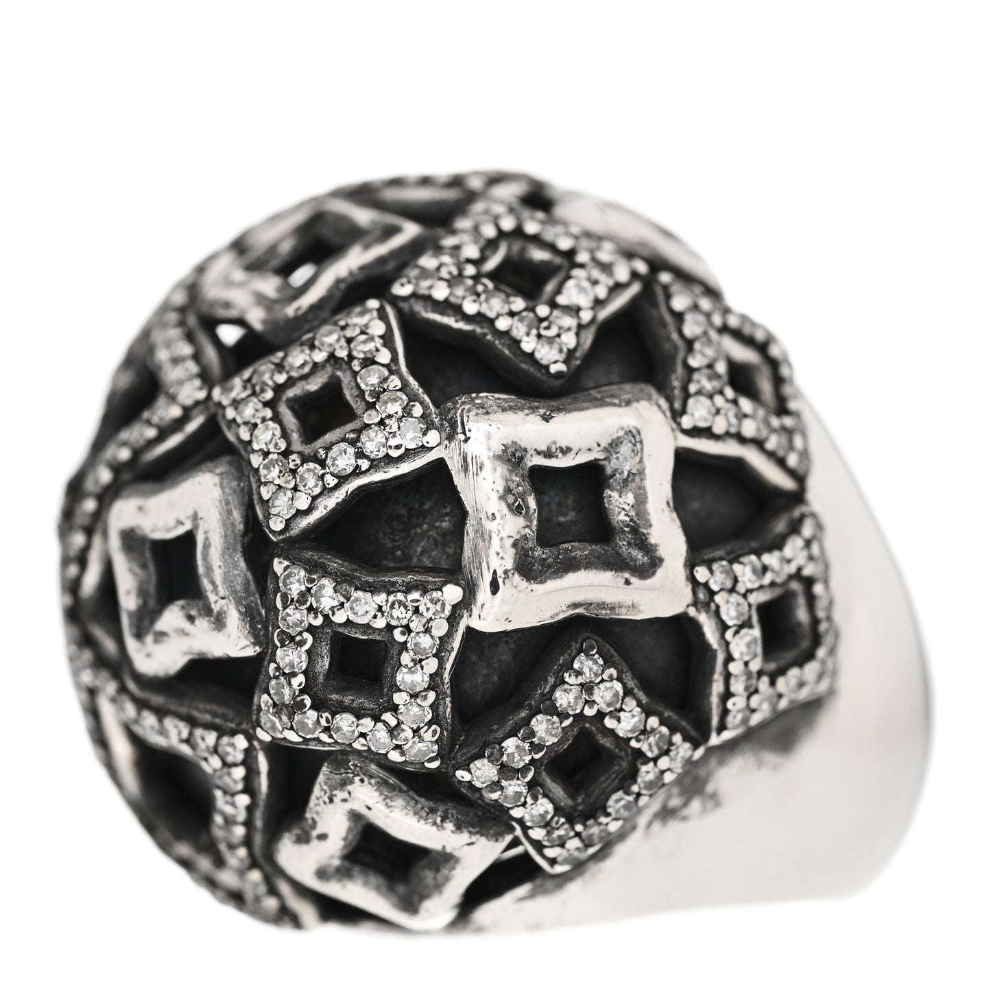 Sterling Silver Diamond Quatrefoil Dome Ring 51 5.75