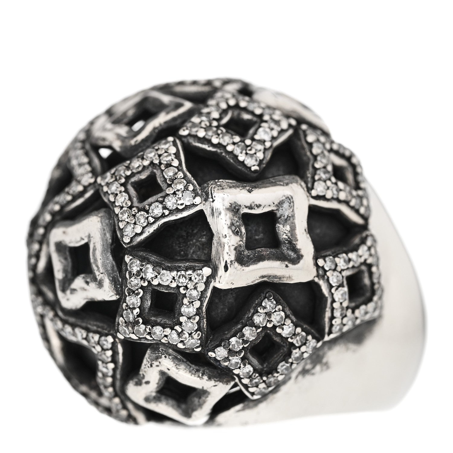 David Yurman Sterling Silver Diamond Quatrefoil Dome Ring 51 5.75 3 of 6