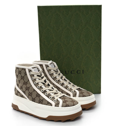 Gucci New Canvas GG Monogram Womens Tennis 1977 High Top 55mm Platform Sneakers 38.5 Beige Ebony Mystic White 9 of 9