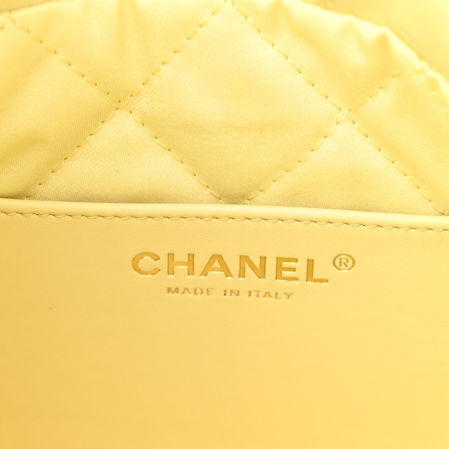 Shiny Calfskin Quilted Mini Chanel 22 Light Yellow