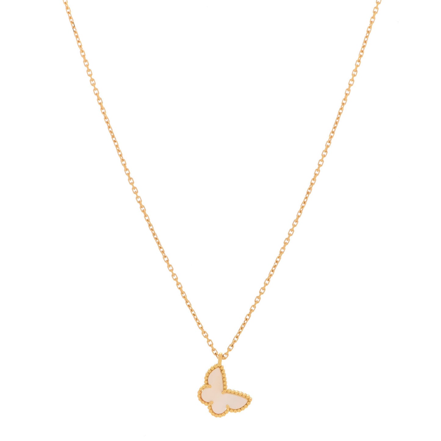 18K Yellow Gold Mother of Pearl Sweet Alhambra Butterfly Pendant Necklace