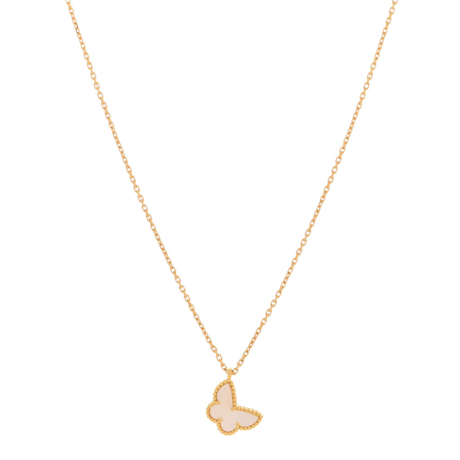 Van Cleef & Arpels 18K Yellow Gold Mother of Pearl Sweet Alhambra Butterfly Pendant Necklace 1 of 6
