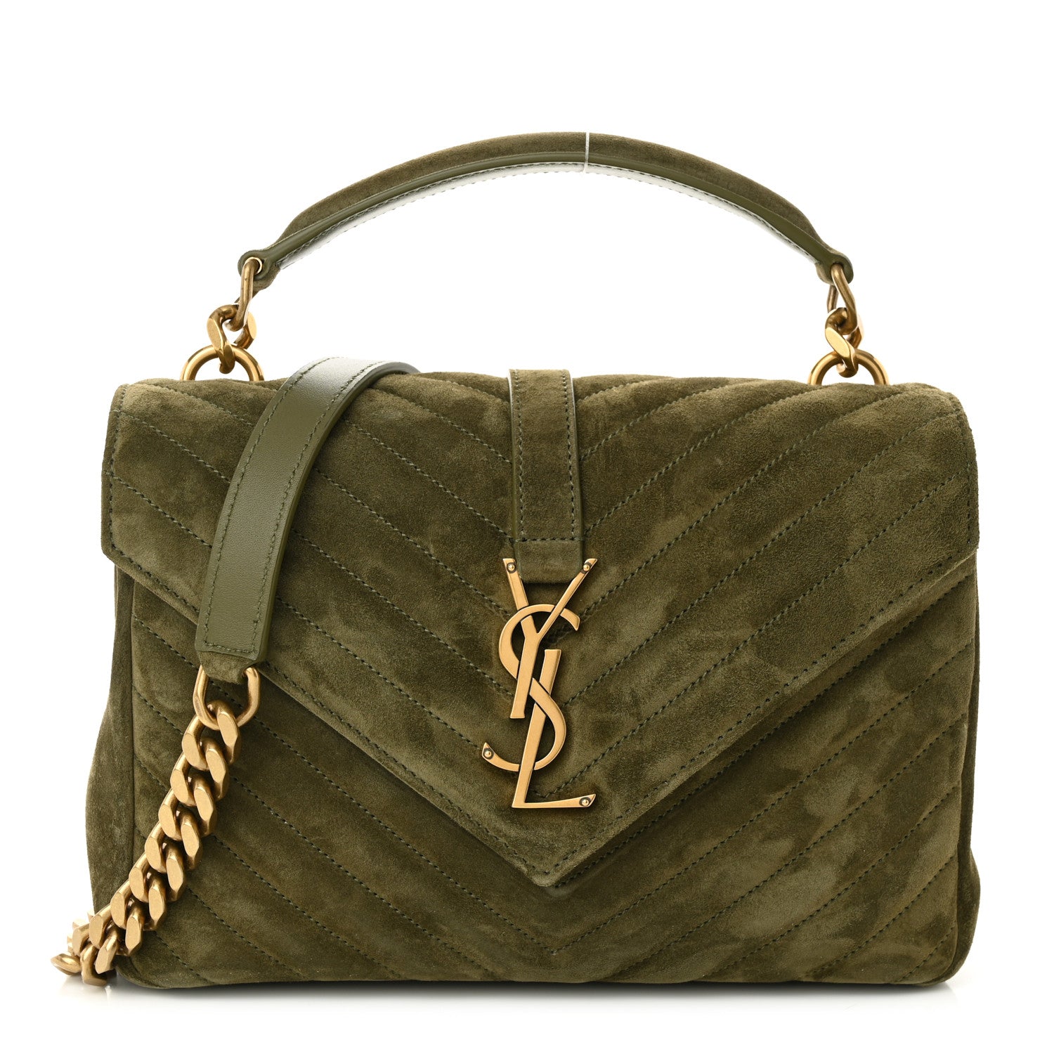 Saint Laurent Suede Matelasse Chevron Monogram Medium College Bag Loden Green 1 of 10