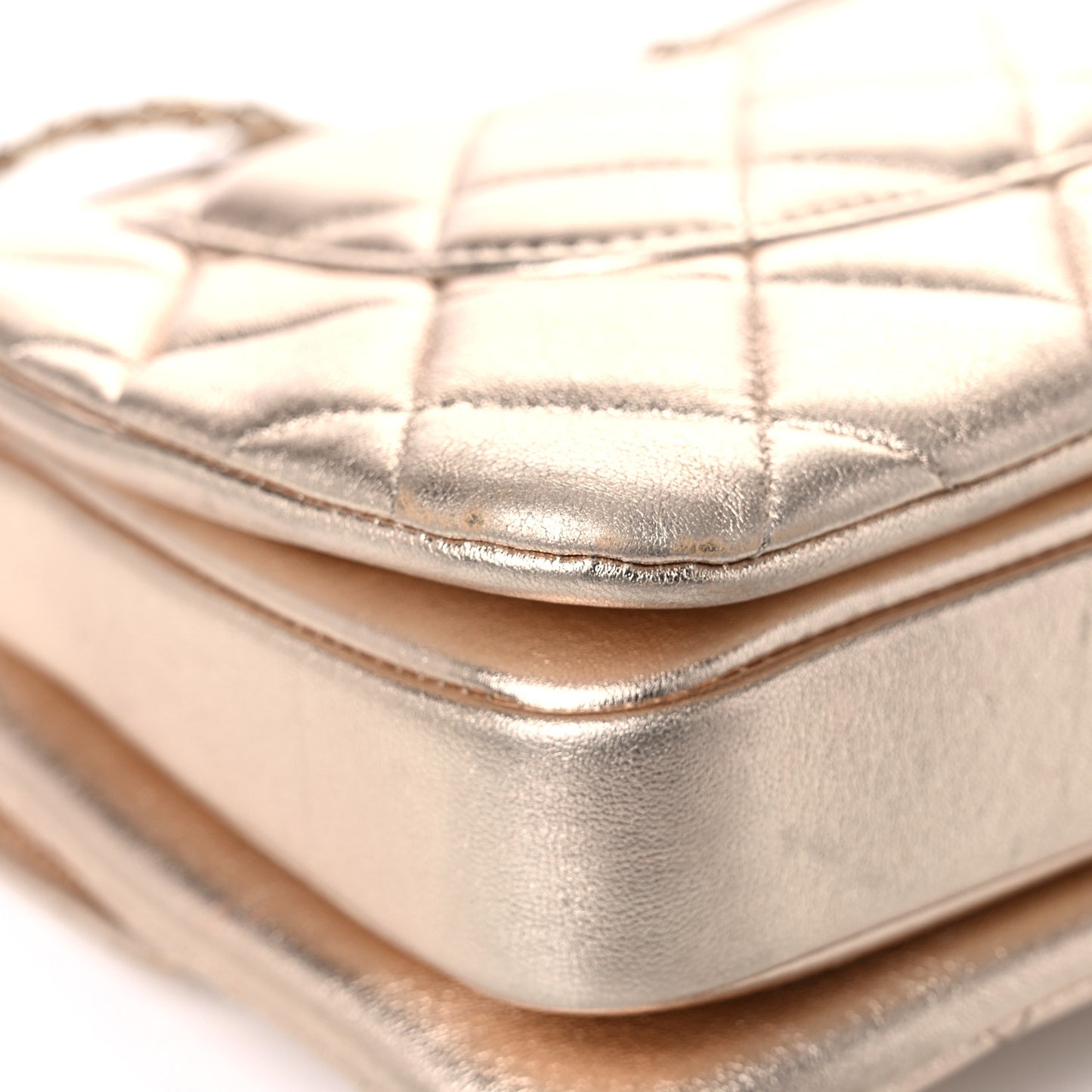 Metallic Lambskin Quilted Small Trendy CC Flap Dual Handle Bag Gold