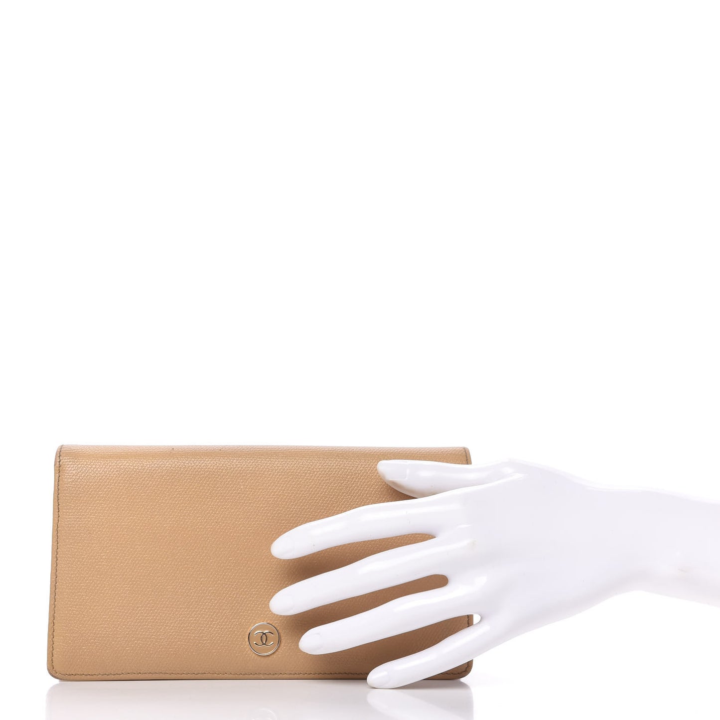 Grained Calfskin CC Button Yen Wallet Beige
