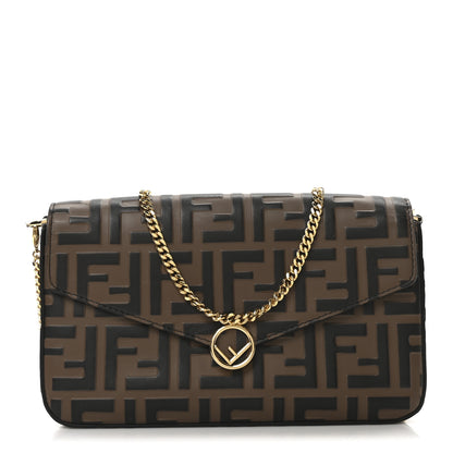 Fendi Vitello Soft F is Fendi Bi-Color FF 1974 Embossed Envelope Wallet On Chain with Pouches Maya Black 1 of 12
