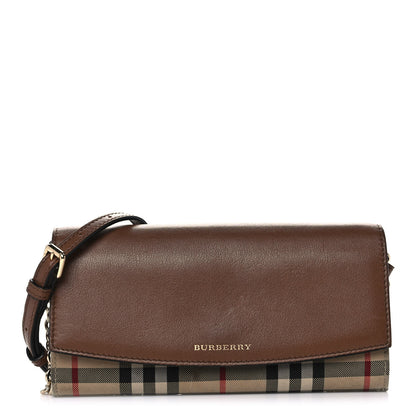 Burberry Calfskin Horseferry Check Henley Wallet On Chain Tan 1 of 11