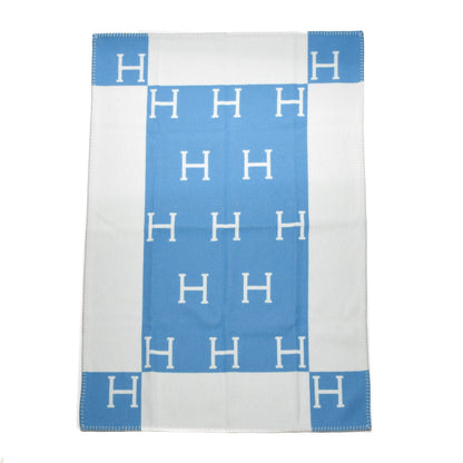 Hermes Wool Cashmere Avalon Baby Blanket Bleu Genievre White 4 of 5