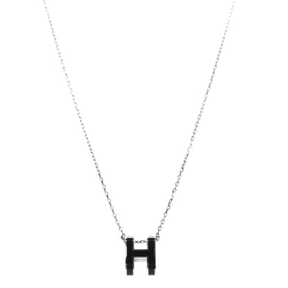 Hermes Lacquered Palladium Pop H Pendant Necklace Black 1 of 5