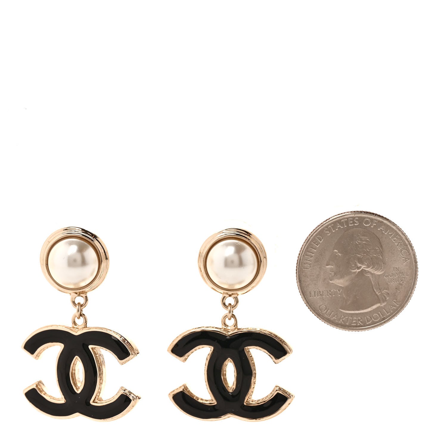 Chanel Pearl Enamel CC Drop Earrings Black 2 of 4