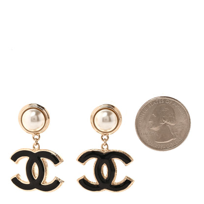 Chanel Pearl Enamel CC Drop Earrings Black 2 of 4