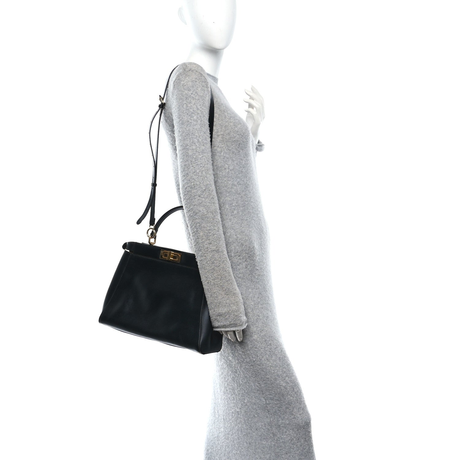 Fendi Vitello Morgan Fabric Jacquard Pequin Medium Peekaboo Iconic Satchel Black Tobacco 2 of 11