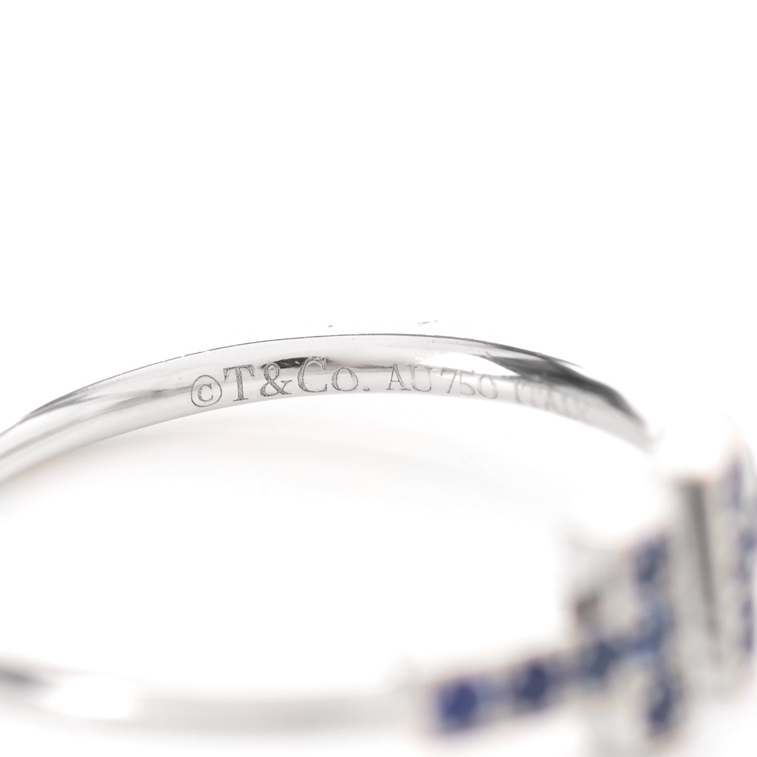 Tiffany 18K White Gold Blue Sapphire T Wire Ring 52 6 4 of 5