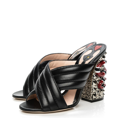 Gucci Malaga Kid Kingsnake Webby Crossover High Heel Slide Sandals 36.5 Black 3 of 9