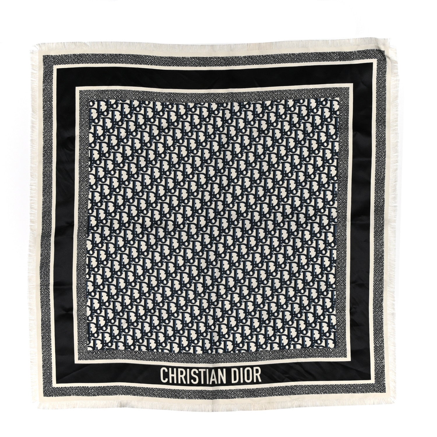 Christian Dior Silk Twill Oblique Diortwin 70 Square Scarf Bleu Marine 1 of 4
