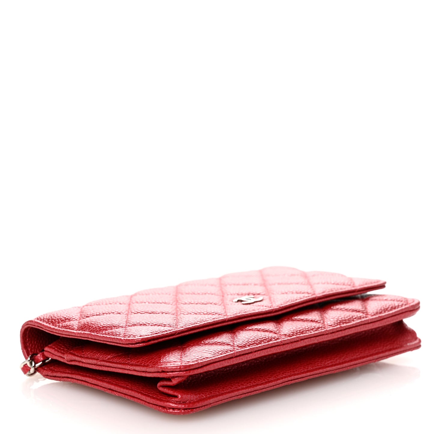 Iridescent Caviar Quilted Wallet On Chain WOC Red