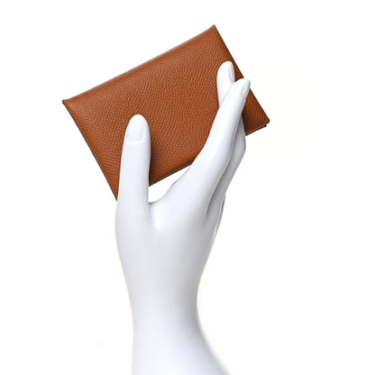Hermes Epsom Calvi Card Case Caramel 2 of 8