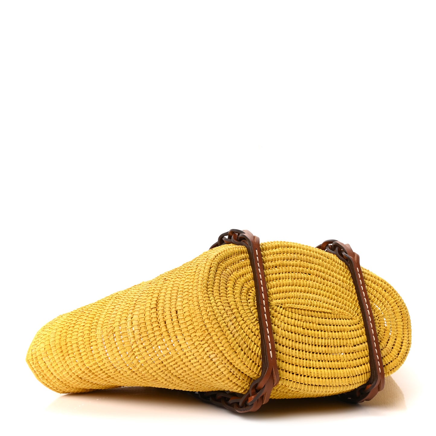 Paglia Vitello Woven Braided Basket Tote Yellow Cognac