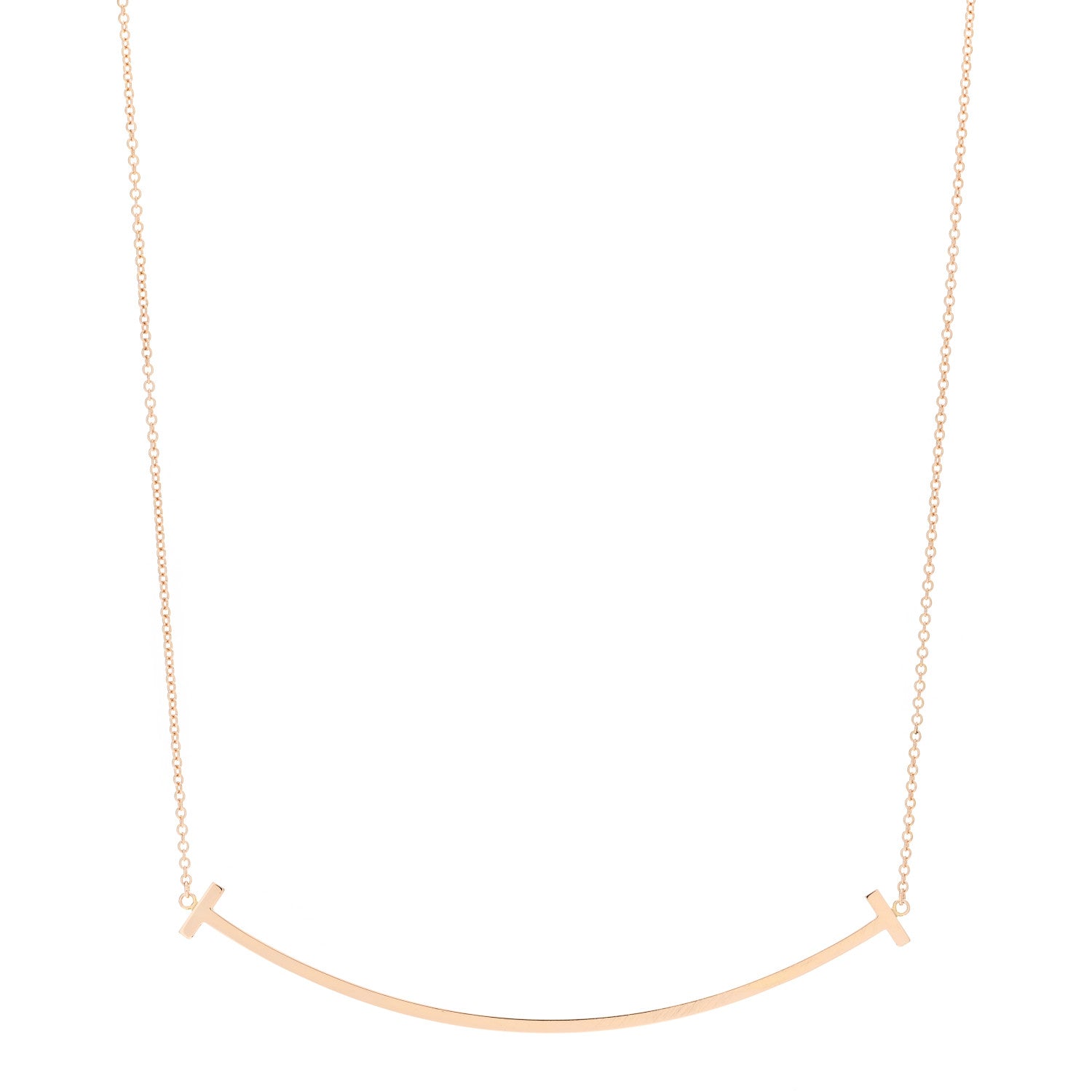 Tiffany 18K Rose Gold Large T Smile Pendant Necklace 1 of 6