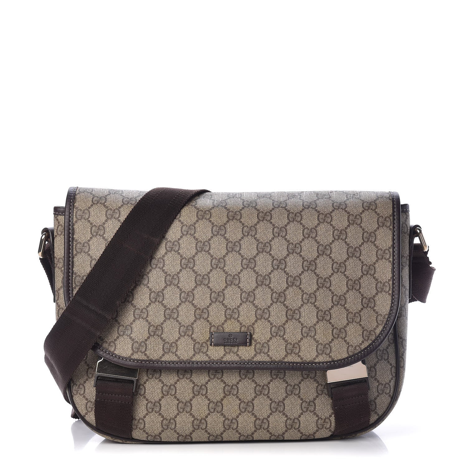 Gucci GG Plus Monogram Medium Double Buckle Flap Messenger Bag Beige Dark Brown 1 of 13