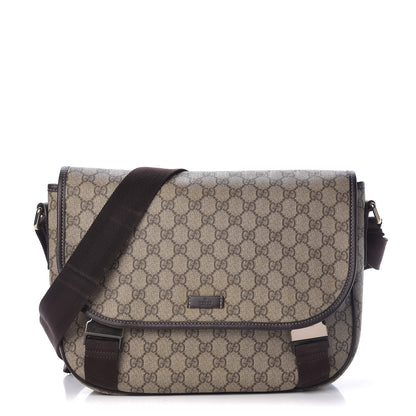 Gucci GG Plus Monogram Medium Double Buckle Flap Messenger Bag Beige Dark Brown 1 of 13