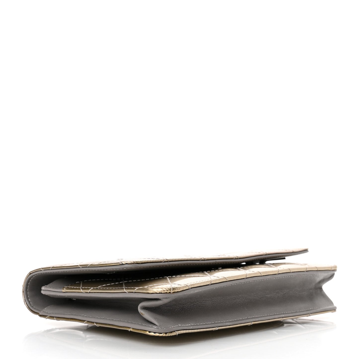 Striated Patent Quilted Wallet On Chain WOC Beige