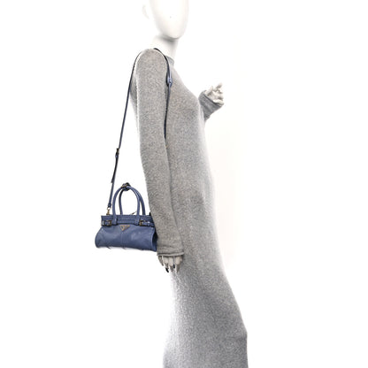 Prada Glossy Calfskin Triangle Mini Bonnie Shoulder Bag Aviation Blue 2 of 10