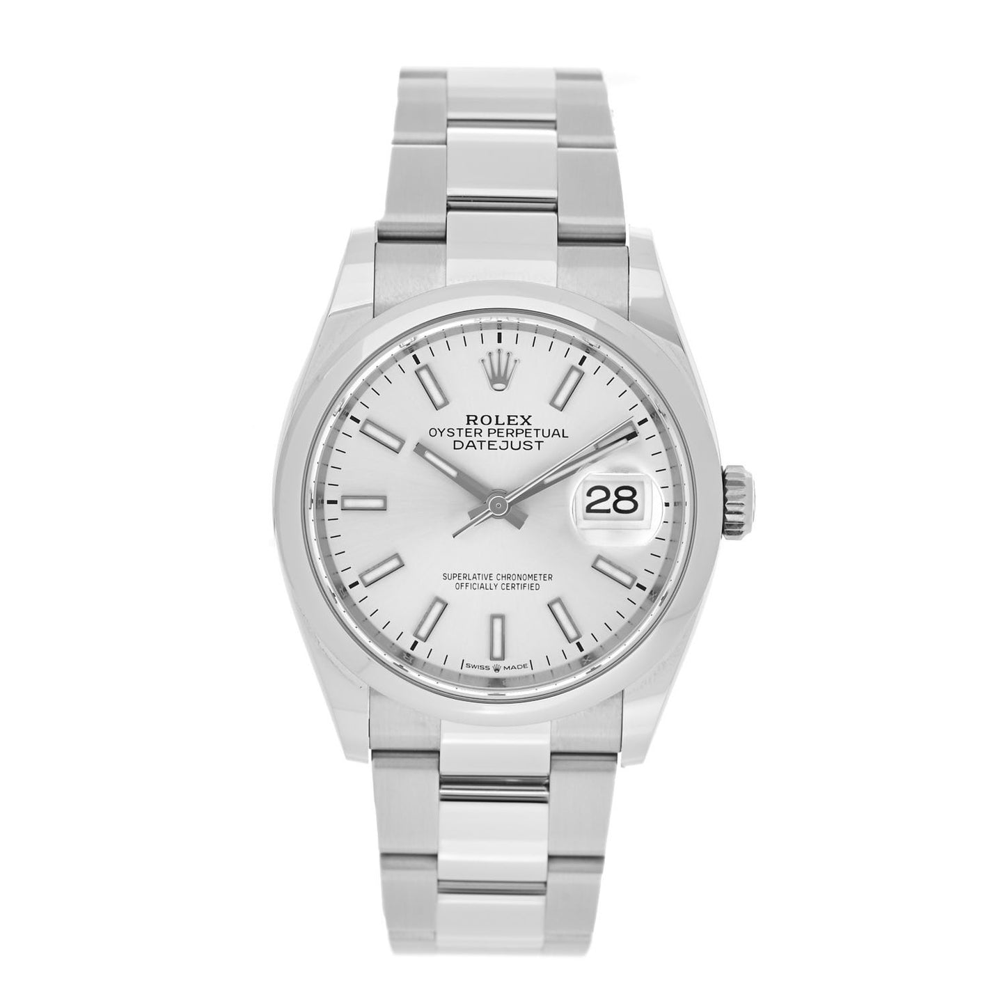 Stainless Steel 36mm Oyster Perpetual Datejust Watch Silver 126200