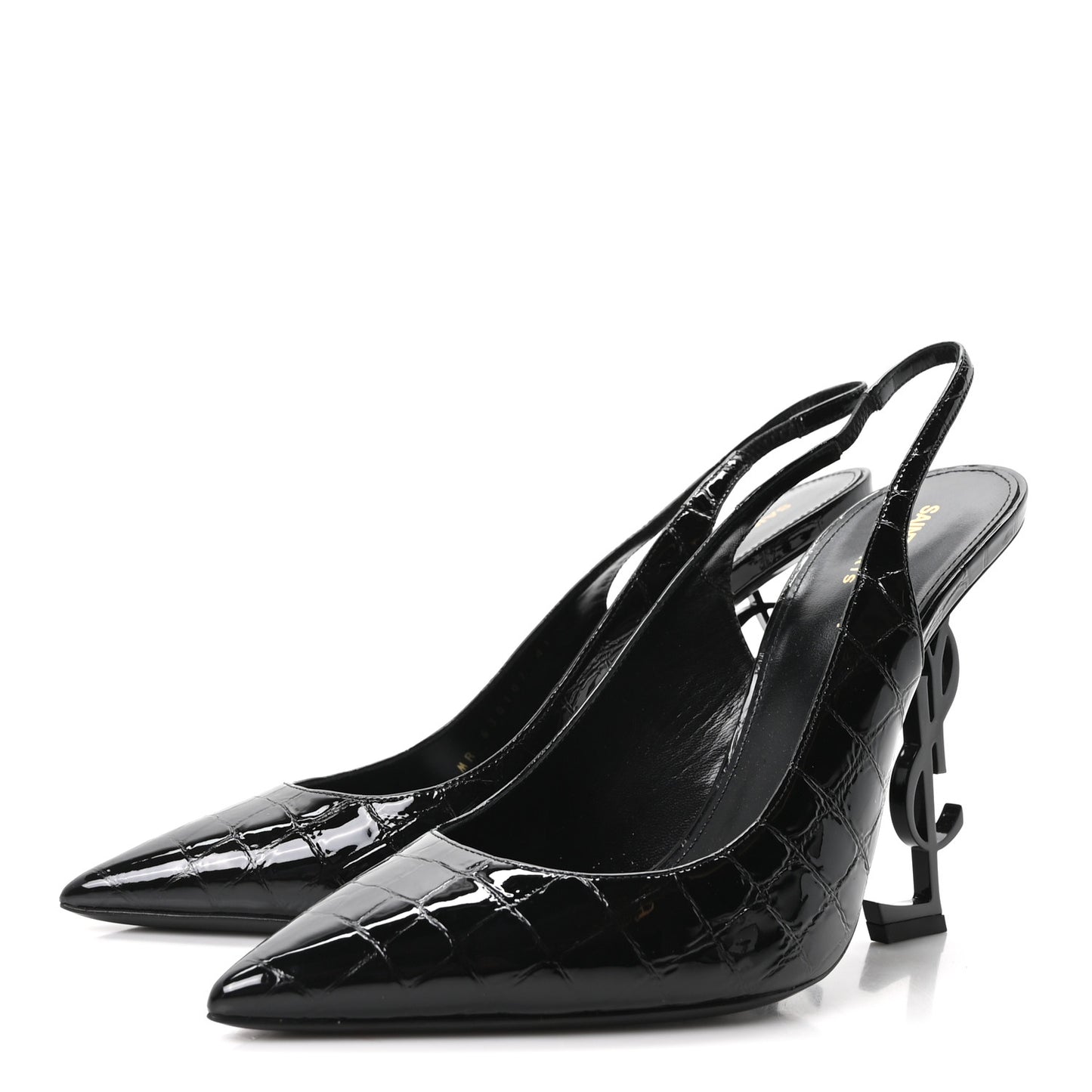 Patent Crocodile Embossed Opyum 110 Slingback 41 Black